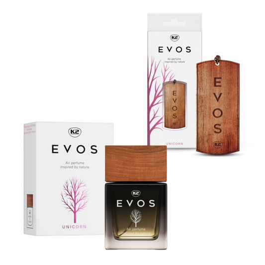 K2 EVOS Unicorn Car Air Freshener Bundle Wooden Hanger & Perfume Set