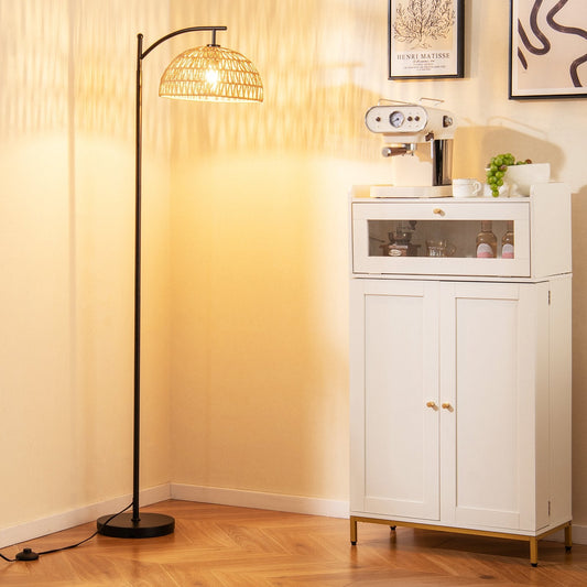 63 Inches Modern Arc Floor Lamp with Hanging Lampshade Bedroom-Black