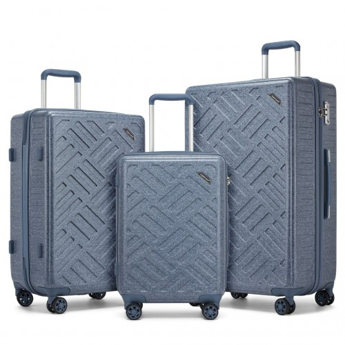 KSS2495 - Supercase 3-Piece Sleek Geometric Pattern Hard Shell ABS+PC Suitcase Set with TSA Lock For Effortless Travel - Denim Blue