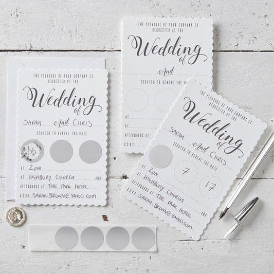 White Scratch The Date Wedding Invitations - Scratch &amp; Reveal