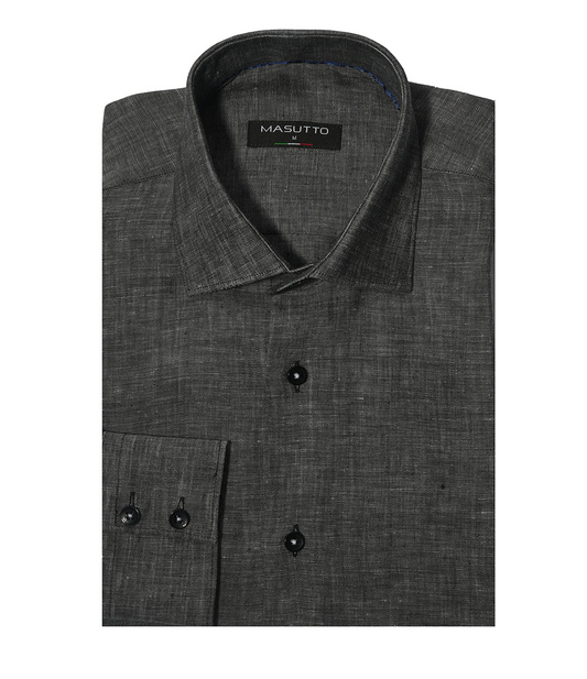 MASUTTO AJ/18 LINEN LONG SLEEVE BUTTON DOWN SHIRT