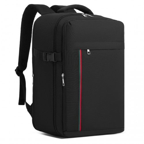 BPK2504 - Kono 20L Cabin Backpack with Red Trim for 15.6” Laptop – Water-Resistant Travel Daypack with Luggage Strap - Black