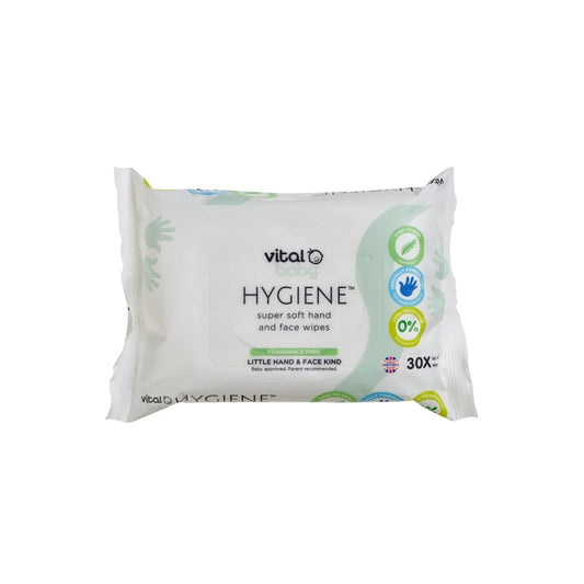 Vital Baby Hygiene Super Soft Hand & Face Wipes Fragrance Free 30 pcs