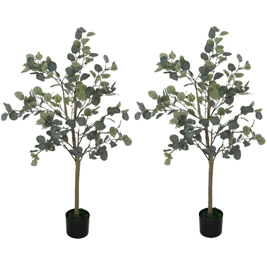 HOMCOM 2 Pack Artificial Plants, Faux Silk Eucalyptus Trees