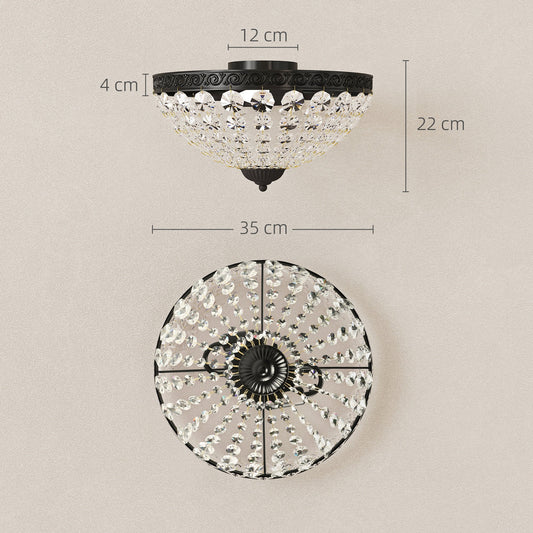 HOMCOM Crystal Chandelier Ceiling Light with 168 Octagonal Beads, Vintage 2-Light Flush Mount Ceiling Light for Living Room, Bedroom, Hallway, Dining Room, Black