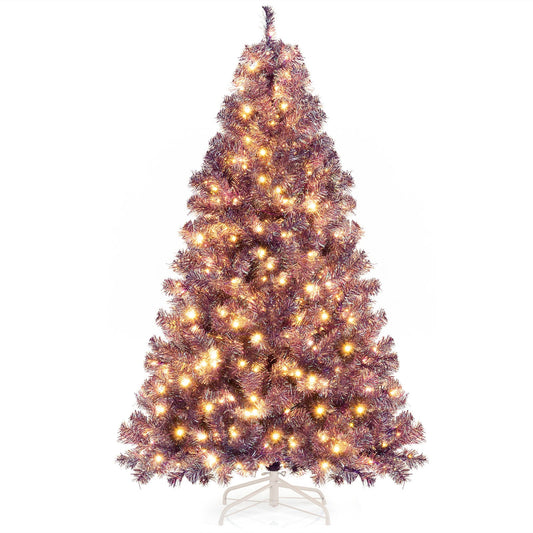 6 FT Artificial Xmas Tree with 688 Branch Tips and 250 Warm White LED Lights-Purple