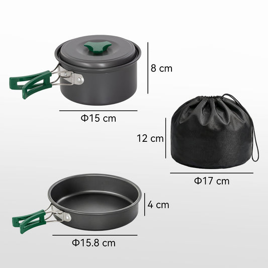 Outsunny Camping Cookware Set, 8-Piece Ultralight Camping Cooking Kit with Anti-Scald Handles, Grey