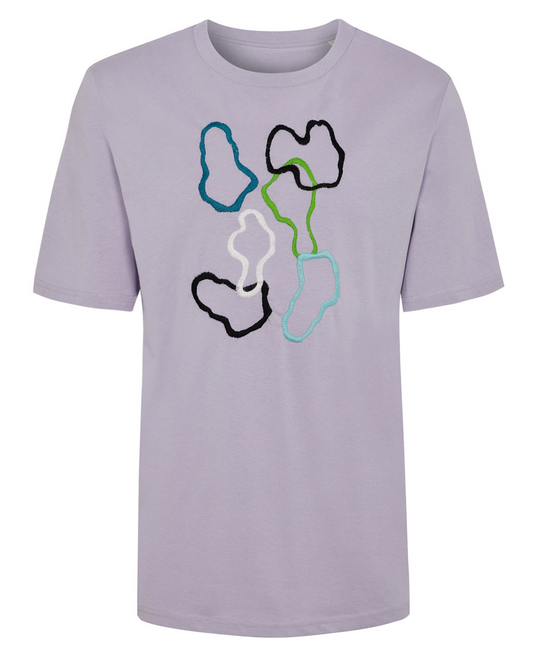 Abstract Embroidered Organic Cotton T-Shirt Lilac