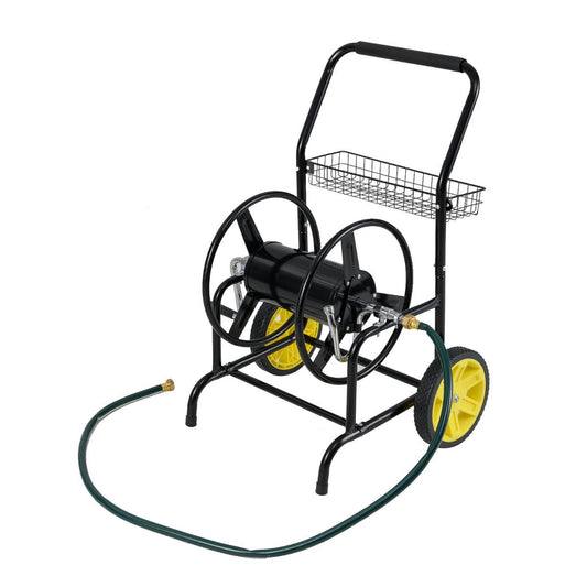 70 m of 20 mm Large Capacity Garden Hose Reel Cart with 2 Wheels-Black