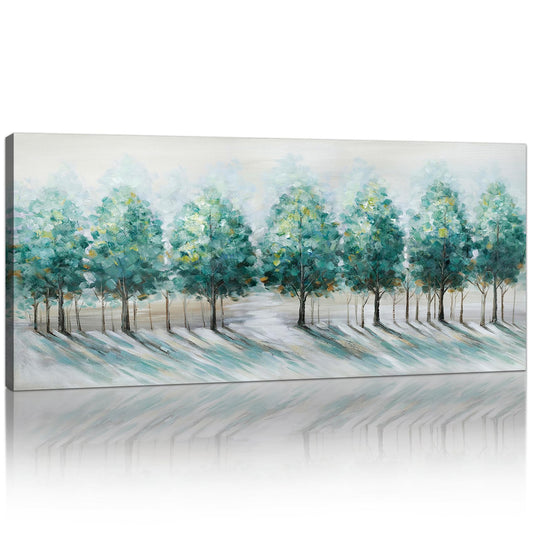 Large Framed Canvas Wall Art 120x50cm Green Trees Landscape Painting FajerminArt