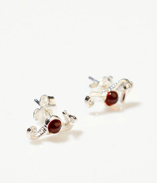 Amber Seahorse Stud Earrings