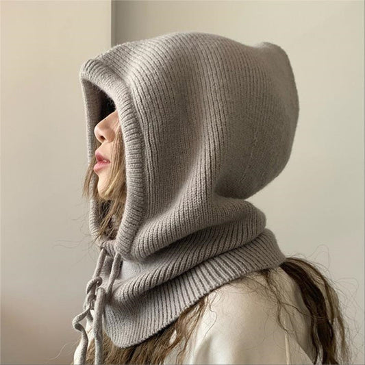 Fashionable And Warm Scarf With Integrated Yarn Knitted Hat For Women