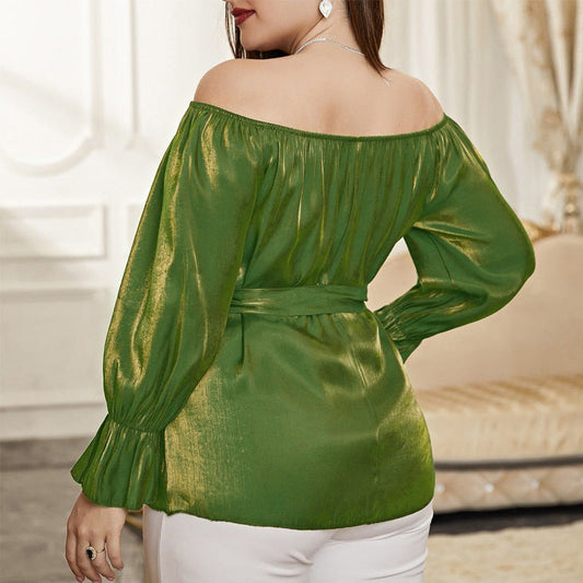 One-shoulder Middle Eastern Lace Blouse Long Sleeve