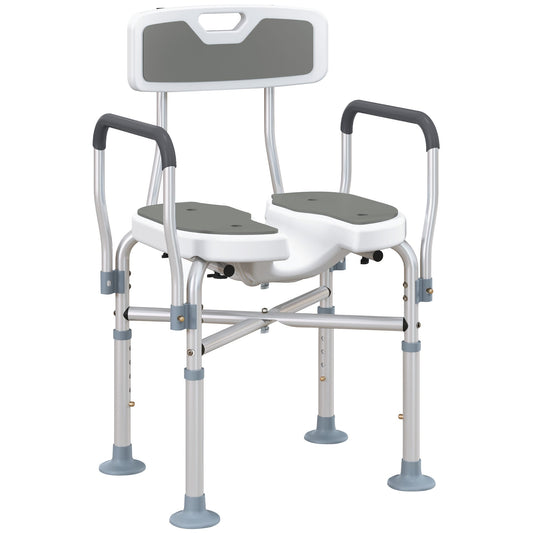 HOMCOM Padded Bath Chair with Slotted Seat and Adjustable Height, Grey