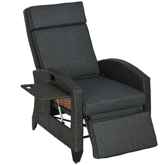 Outsunny Outdoor Recliner Chair with Cushion Rattan Reclining Lounge Chair