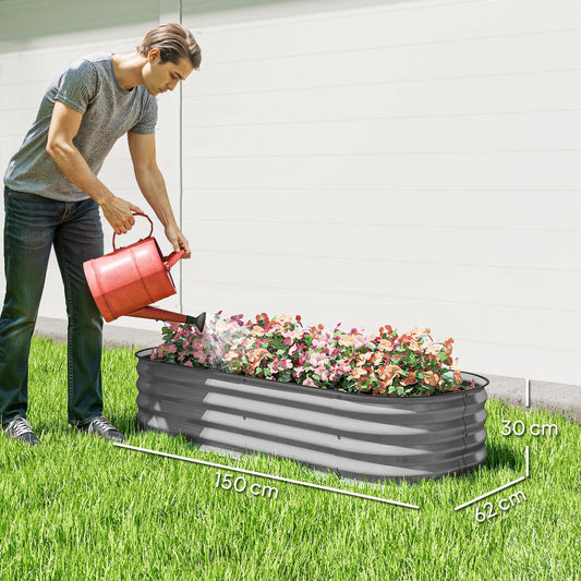 Outsunny Galvanised Raised Garden Bed, Metal Planter Box with Safety Edging, for Flowers, Herbs, Succulents, Silver