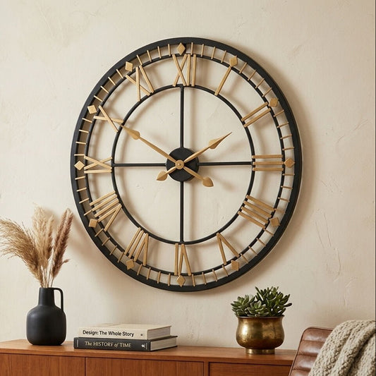 80cm Dia Black and Gold Metal Wall Clock | Vitus | Luxury Home Accessories | Heulog Glow