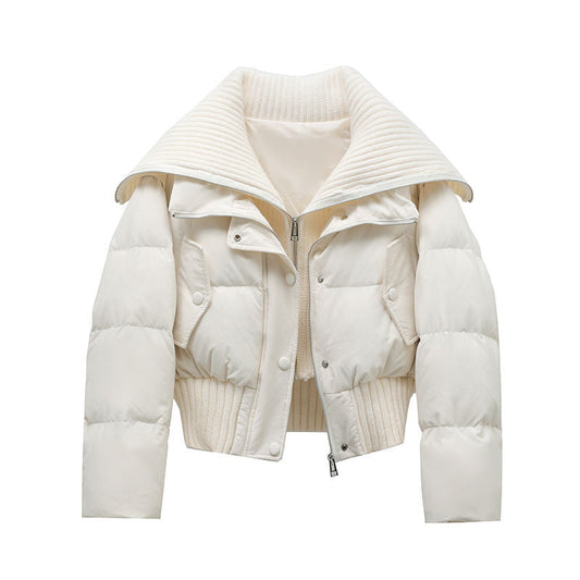 Designer Knit Patchwork Large Lapel Cotton Coat For Women