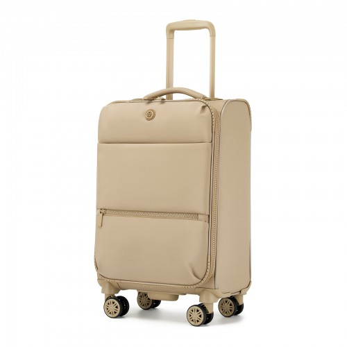 KSN2593 - 20 inch Women's Lightweight Softshell Suitcase with Spinner Wheels and Spacious Compartments - Khaki