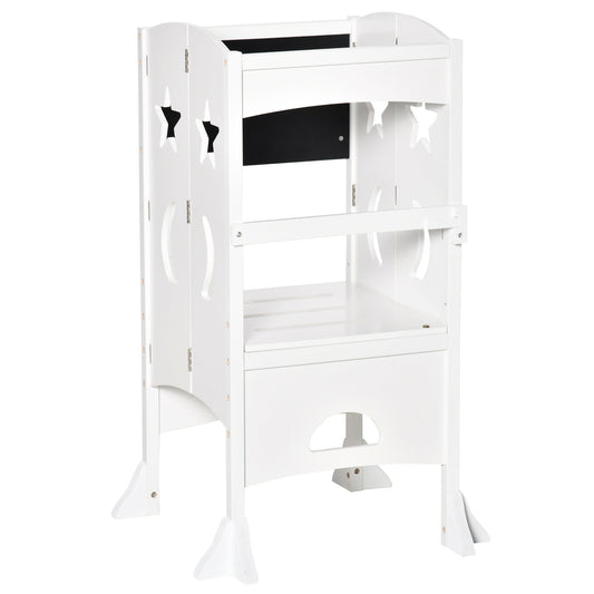 HOMCOM Kids Step Stool Toddler Kitchen Stool with Blackboard Lockable Handrail
