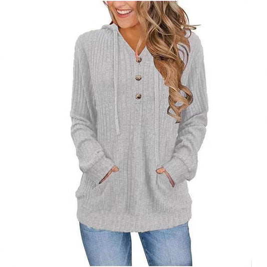 Solid Color Long Sleeve Hoodie Brushed Bedford Cord Sweater