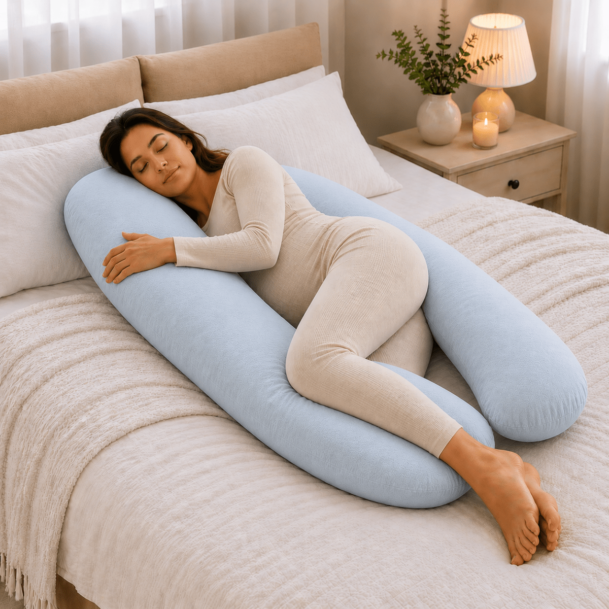 9 Foot Maternity Pillow And Case - Light Blue | Luxury Home Accessories | Heulog Glow