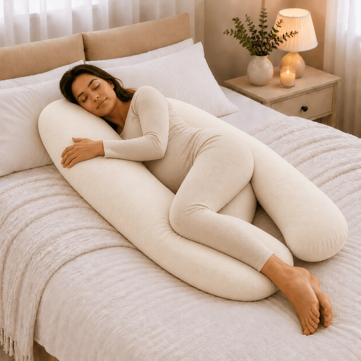 9 Ft Maternity Pillow And Case - Cream | Luxury Home Accessories | Heulog Glow