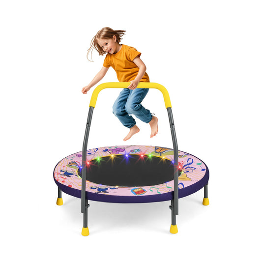 90 cm Folding  Mini Trampoline for Kids with Lights and Padded Safety Cover-Pink