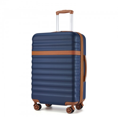 KSK2484 - Kono 24 Inch Expandable Lightweight Hard Shell ABS+PC Check-In Suitcase with TSA Lock Ideal for Extended Trips and Secure Travel - Navy And Brown