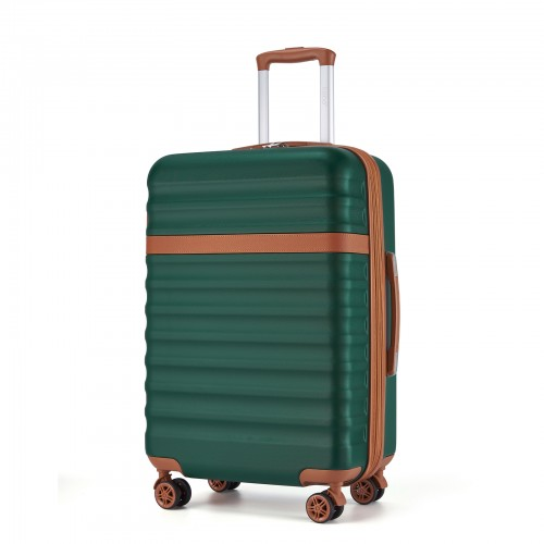 KSK2484 - Kono 24 Inch Expandable Lightweight Hard Shell ABS+PC Check-In Suitcase with TSA Lock Ideal for Extended Trips and Secure Travel - Green And Brown