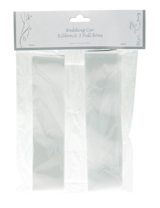 White Wedding Car Ribbon &amp; 3 x Bows