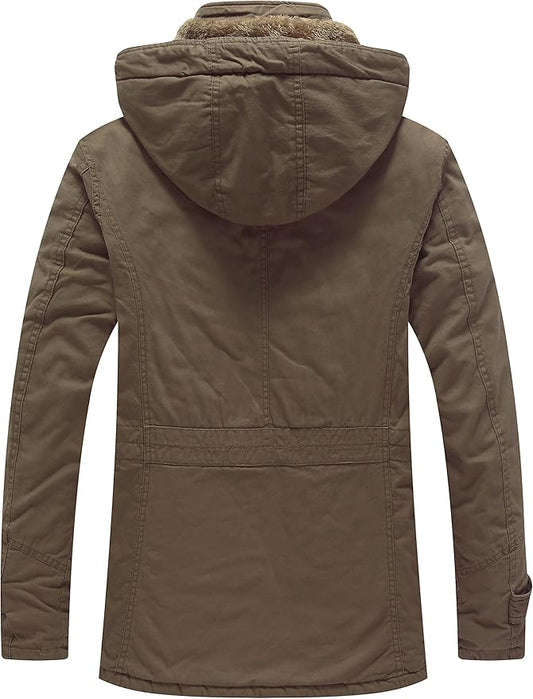 Men's Thickened Fleece Parka Jacket With Removable Hood Size S Insulated