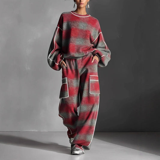 Women's Independent Brand Street Style Distressed Plaid Pantsuit With Contrasting Piping