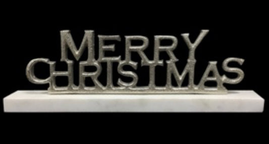 12" NICKEL PLATED MERRY CHRISTMAS ON STAND