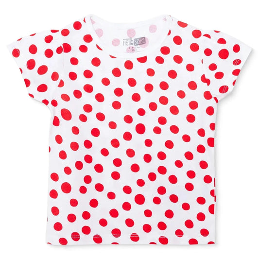 HelloBaby Girls T-shirt Polka Dot Print Crew Neck Short Sleeve - Red