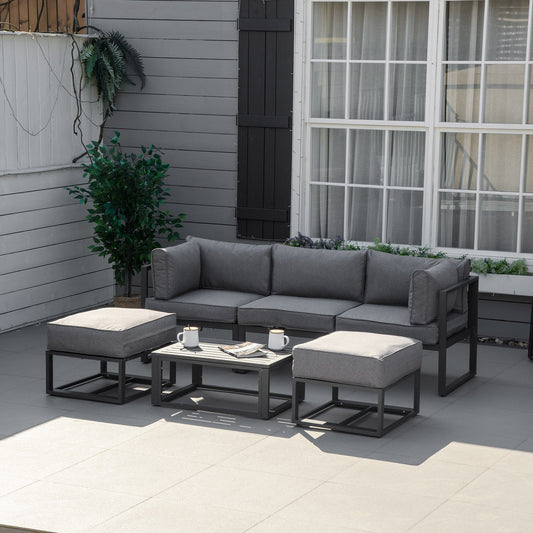 Daybed 6 Piece Sectional Sofa Set, & Coffee Table, Footstool & Cushions, Grey