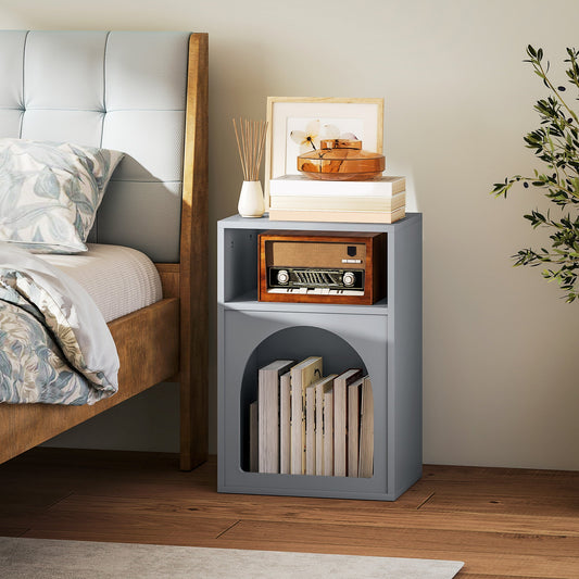 HOMCOM Bedside Table with 2 Open Compartments - Grey