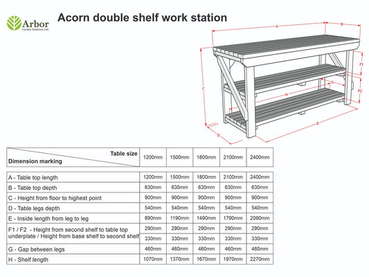 Acorn Wooden Workbench With Double Shelf