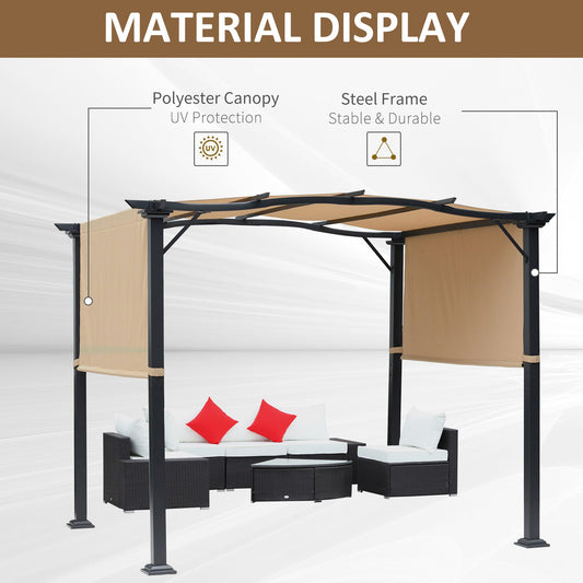Retractable Pergola Garden Gazebo  3x2.45x2.3m, Khaki
