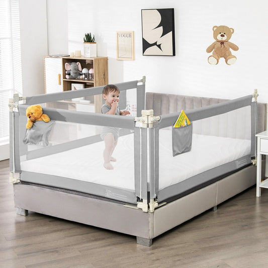 145cm Height Adjustable Bed Rail with Storage Pocket and Safety Lock-Grey