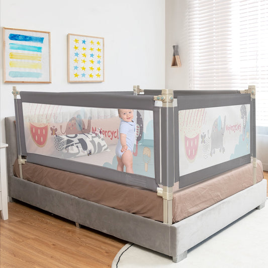 175CM Baby Bed Rail Guard with Double Safety Lock and Adjustable Height-Dark Grey