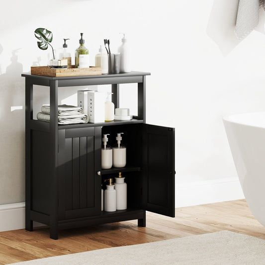 Bathroom Floor Cabinet with Open Shelf and Adjustable Shelf-Black