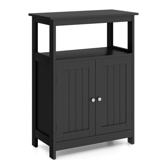 Bathroom Floor Cabinet with Open Shelf and Adjustable Shelf-Black