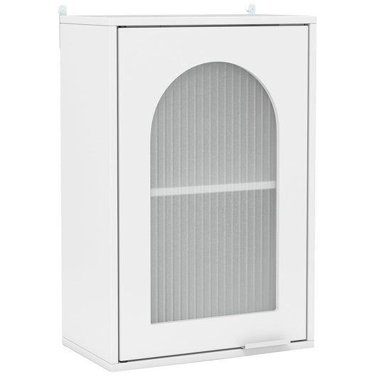 Bathroom Wall Cabinet with Tempered Glass Door and Adjustable Shelf-White