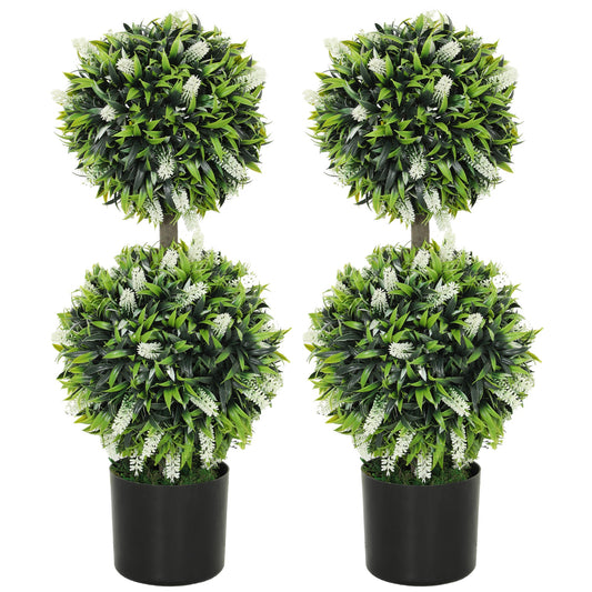 HOMCOM Set of 2 Potted Artificial Plants with Lavender Flowers