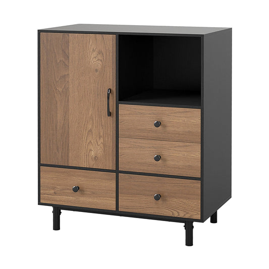 Buffet Sideboard Mid Century Modern Storage Cabinet with 4 Drawers-Black