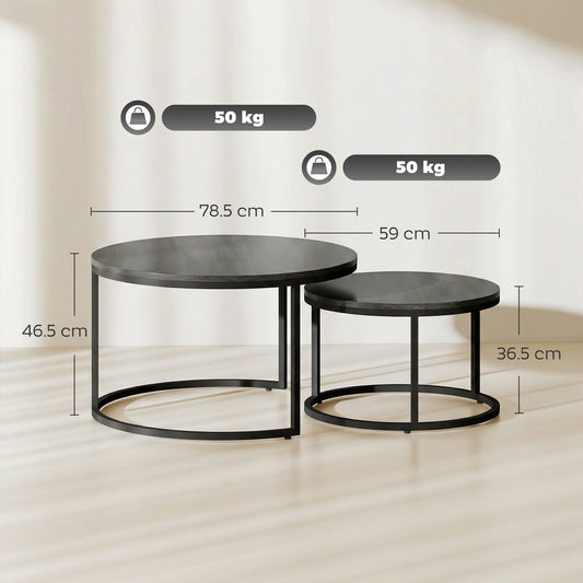 HOMCOM Set of Two Wood-Effect Stacking Tables - Black Wood Grain