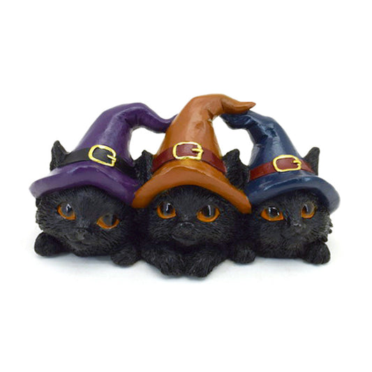 Witches Magical Black Cat Trio in Witches Hats