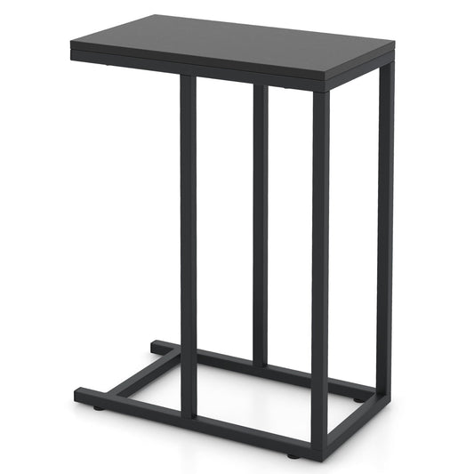 C-Shaped End Table for Couch and Bed with Metal Frame-Black