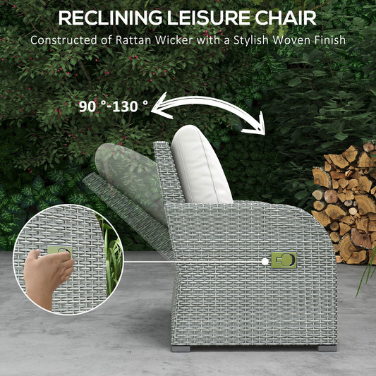 7-Seater Outdoor Garden Rattan Furniture Set w/ Recliners Grey